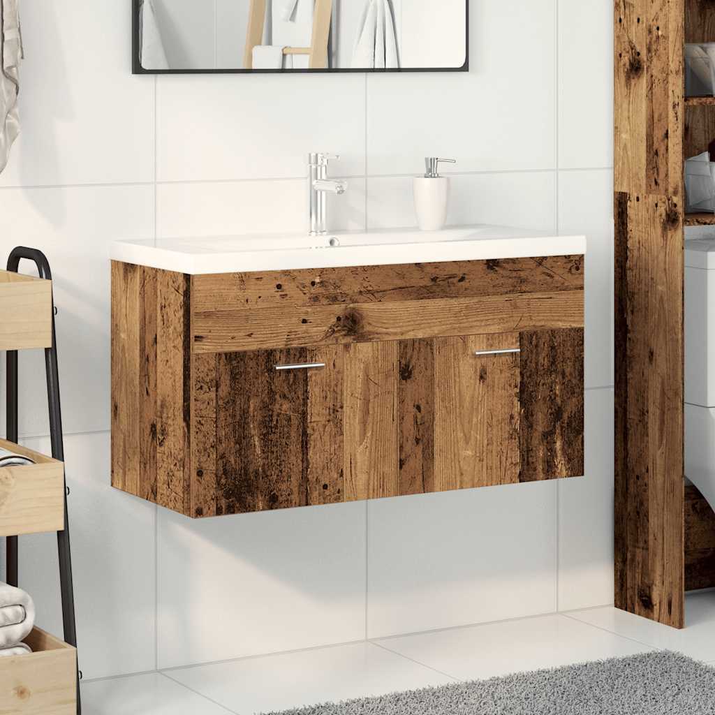Sink Cabinet with Built-in Basin Old Wood Engineered Wood